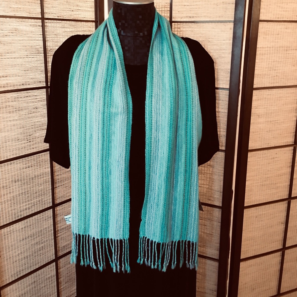 Alpaca Scarf in Teal, mint green, grey and brown